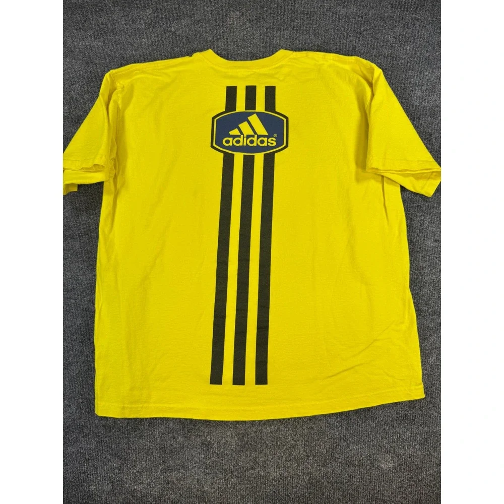 Vintage Adidas T-Shirt Mens XL Yellow Graphic 3 Stripe Made in USA Cotton Tee - Picture 2 of 4